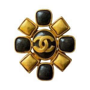 Chanel CC Logo Brooch Pin Gold Tone & Deep Brown – Karl Lagerfeld Era 1997